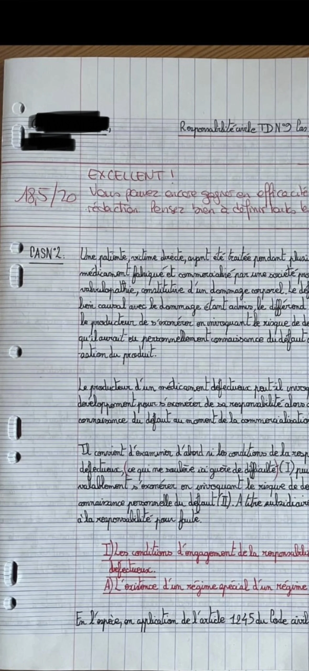 Capture du retour positif d'une étudiante après correction de copie par Marie Terki — méthodologie saluée par le correcteur universitaire